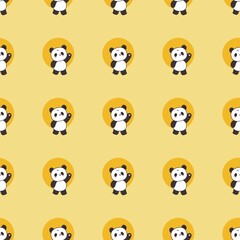 Cute Kawaii Panda Bear Seamless Pattern on Yellow Background Illustration © Skhia Rhim