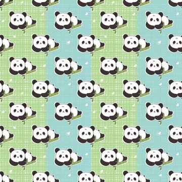 Cute Panda Bear Seamless Pattern on Light Blue Background Illustration