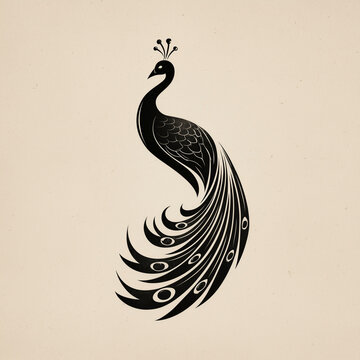 Black Peacock Stencil On Cream Background