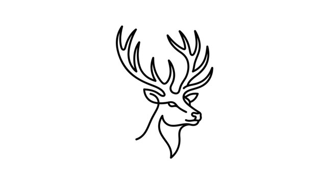 Stag head line art, deer outline illustration, minimalist antler icon, black vector drawing, wildlife logo symbol, hunting emblema