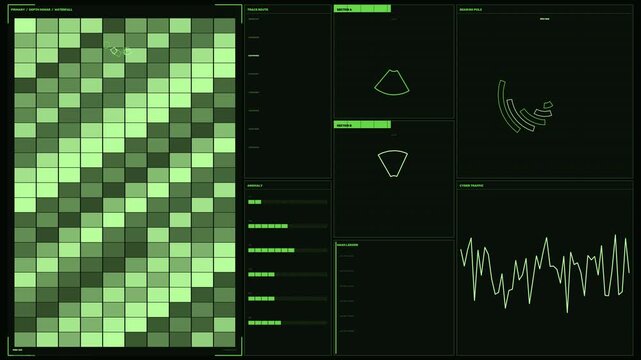 Cybersecurity Intelligence HUD with Network Monitoring Panels