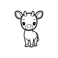 Obraz premium Cute cartoon baby calf line art vector illustration for kids coloring book page featuring a cute jungle animal character on white background