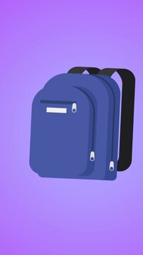 Animation of school bag icon against copy space on purple gradient background
