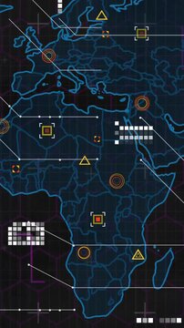 World map with data points and network connections, cyber security animation