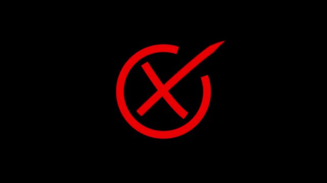 Blinking red cross mark as a bold statement on error and rejection animation icon on black background