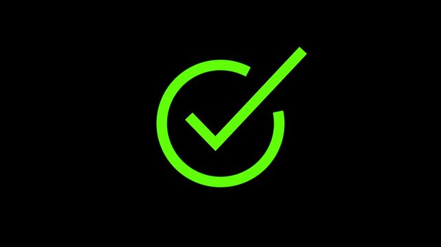 Right green Check Mark Icon Animation and tick cross on black background