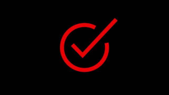Right rad Check Mark Icon Animation and tick cross on black background