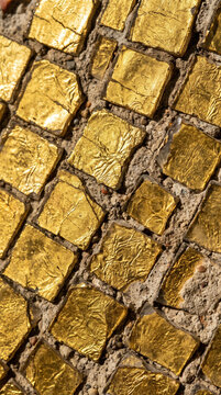 Macro Detail of Ancient Byzantine Gold Mosaic Glass Tesserae Wall Tiles