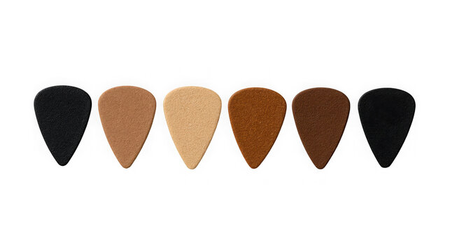 Set of six acoustic guitar picks in different colors