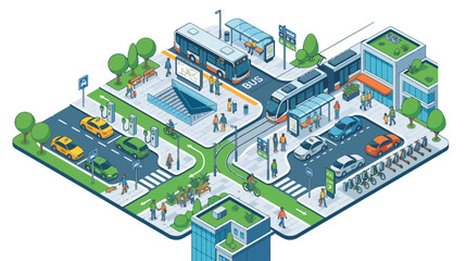 Fototapeta premium Modern City Transportation Hub: Eco-Friendly Public Transit & Smart Mobility