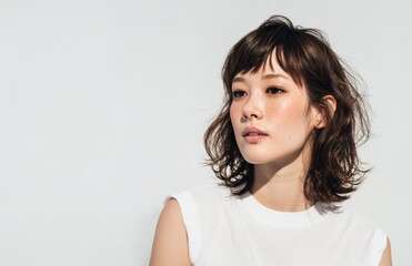 Fototapeta premium 白い背景に立つ若い女性