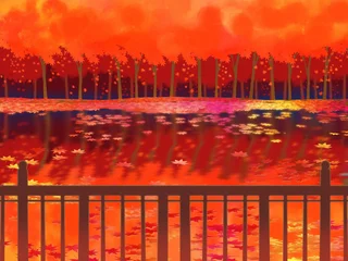 Fototapete Rot 紅葉が見える湖  © ネコまんま