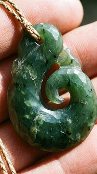 Traditional New Zealand Maori Carved Pounamu Greenstone Koru Pendant Necklace on Woven Cord