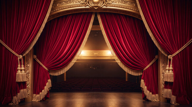 red velvet curtain with spotlight