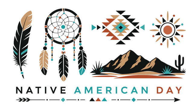 American Indian Heritage Day Montana Texas Culture Flat Icon Set