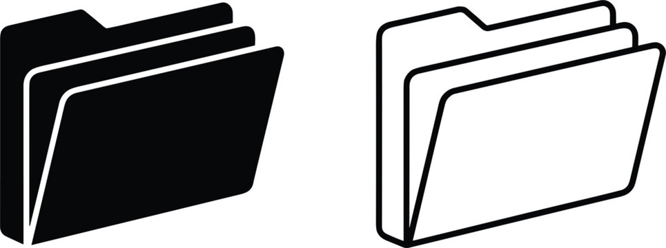 Solid black and line style document folders presented in perspective view for virtual archive classification database records storage