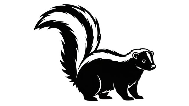 Black and white skunk walking on ground
