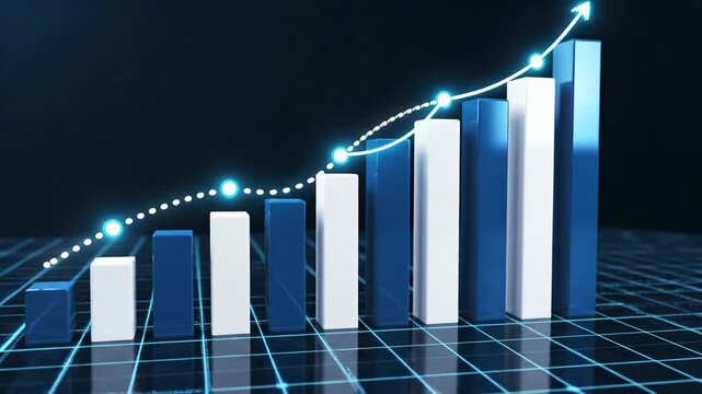 Abstract digital bar graph with animated growth and data trend