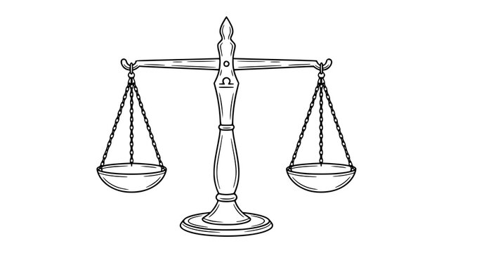 Vintage Libra zodiac balanced scales thin black contour line vector illustration