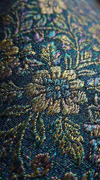 Antique Persian Gold Jacquard Brocade Silk Fabric with Iridescent Floral Embroidery