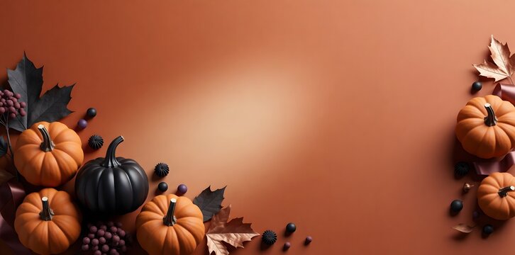 Elegant Halloween pumpkin border with warm minimalist copy space