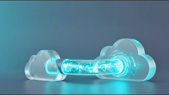 Secure Cloud Data Transfer Animation with Digital Connection and Network Visualization