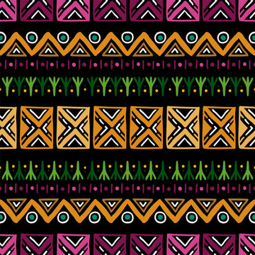 Folk geometric seamless pattern. Tribal motif. Mexican border vector background. Multicolor bright zigzag stripe print