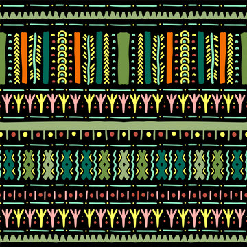 Folk geometric seamless pattern. Tribal motif. Mexican border vector background. Multicolor bright zigzag stripe print