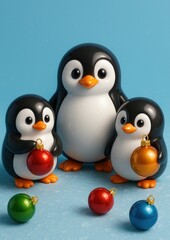 Fototapeta premium Cute penguins with colorful ornaments.