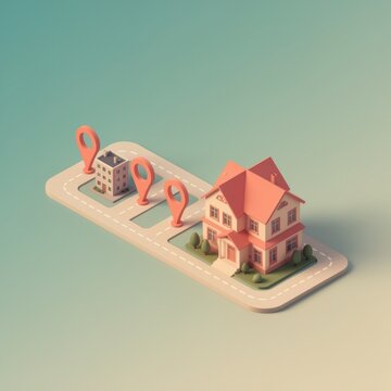 House with location pins on a map