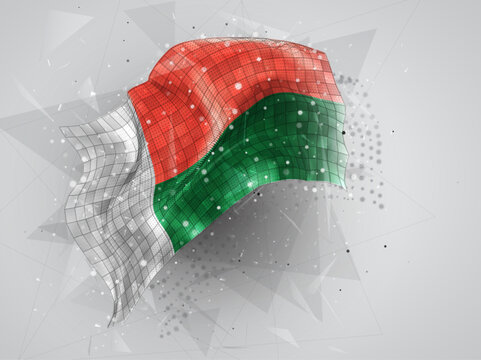 Madagascar, vector 3d flag graphic design with lines and dots