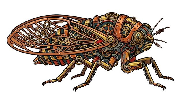 Steampunk cicada vector illustration with complex mechanical gears