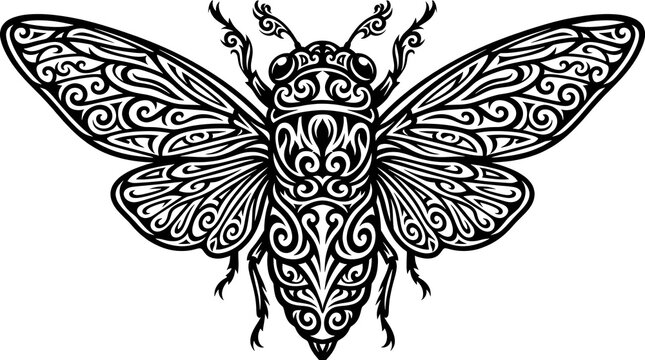 Cicada vector with intricate tribal ornamental patterns