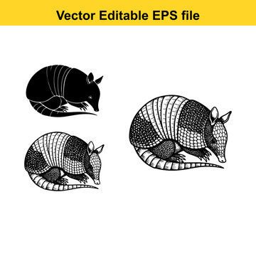Black and white armadillo animal vector illustrations