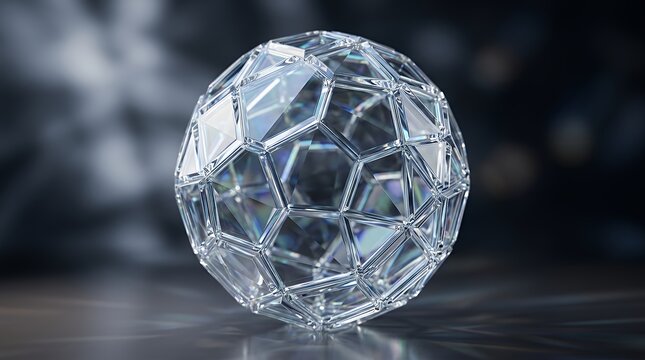 Transparent Polygonal Sphere Object Abstract Geometric 3D Crystal Shape sphere transparent polygonal 3d geometric crystal polygon glass abstract object shape polyhedron low poly structure network