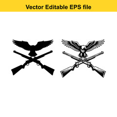 Fototapeta premium Eagle and crossed hunting rifles icon set