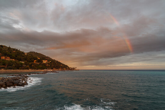Sunset rainbow, Ligurian sea, Italian Riviera