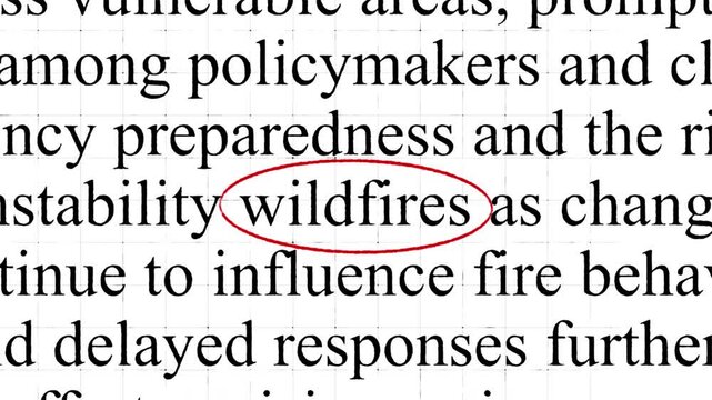 Wildfires text animation for news and report with highlight in documentary articles style video