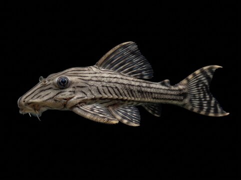 Royal Pleco (Panaque nigrolineatus) Isolated on Black Background
