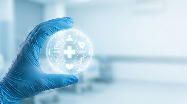 Healthcare Professional Holding Digital Medical Sphere with Telehealth Services and Advanced Diagnostic Symbols