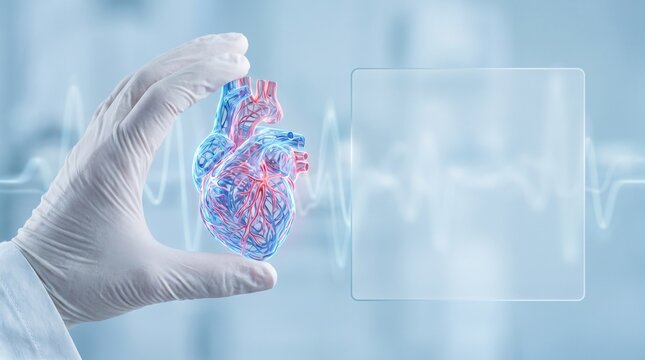 Professional Medical Healthcare Specialist Holding Digital 3D Holographic Human Heart Model for Cardiology Research
