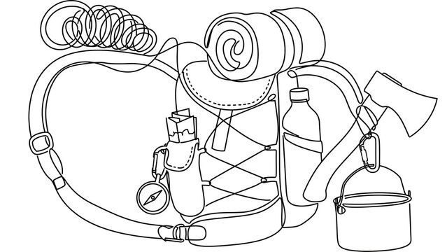 Camping gear illustration on white background.