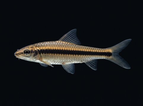 Siamese Algae Eater (Crossocheilus siamensis) Isolated on Black Background