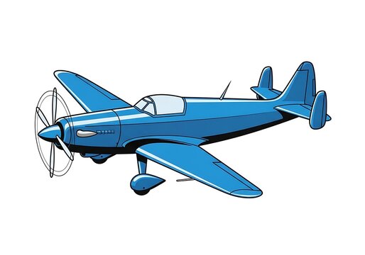 Blue vintage propeller airplane flying in the sky