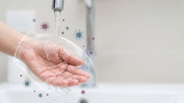 Person washing hands under a water faucet to remove germs and maintain hygiene and daily health safety standards