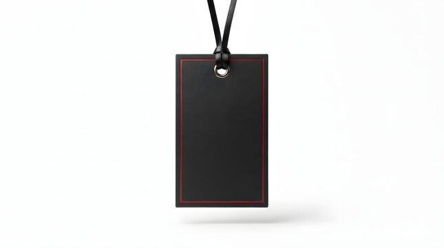 Black electronic key fob with a single metallic button hanging on a lanyard against a plain background