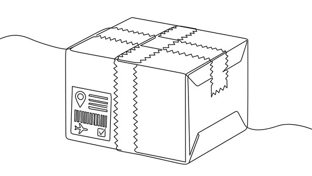 Cardboard shipping box with label white background.