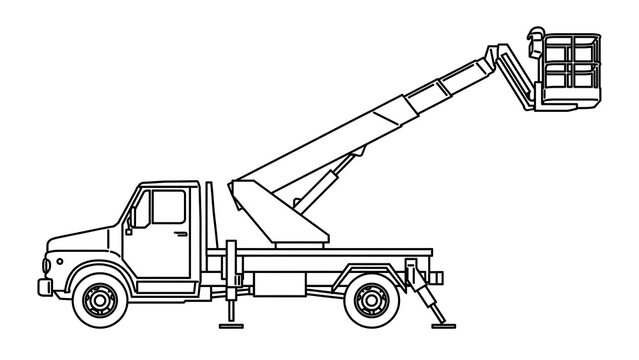 Cherry picker truck on white background.