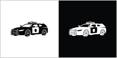 Minimalist Police Patrol Car Icon Set in Black and White Styles © nizar