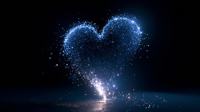 Glowing blue sparkler heart shape against dark background with blue sparks